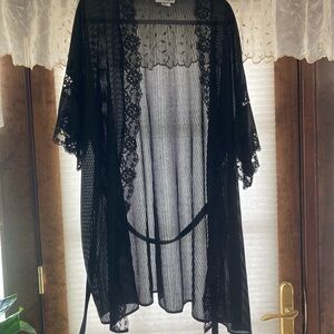 Elegant Black Lace Kimono Robe